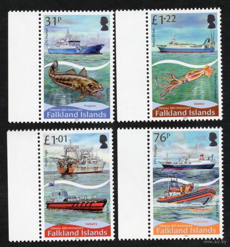 Фолклендские острова 2017. Корабли. Рыба 4 марки Mi 1345-48