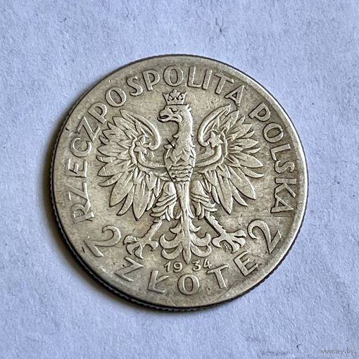 Монета СЕРЕБРО Польша 2 злотых 1934 год Ядвига ОТЛИЧНЫЕ