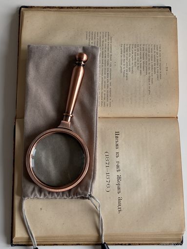 Лупа металлическая  линза 70мм цвет медь