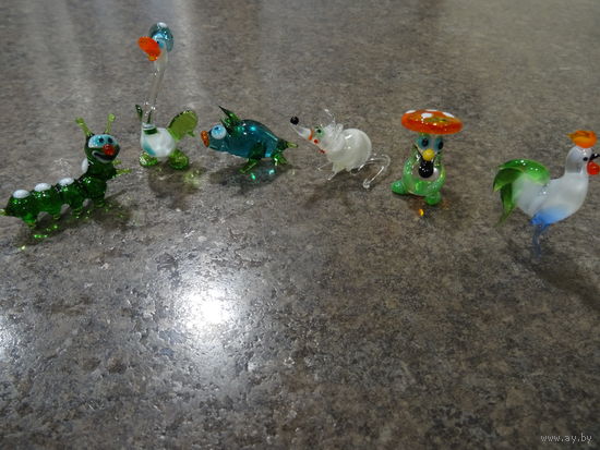 Миниатюрные фигурки, цветное стекло, техника лэмпворк, без дефектов