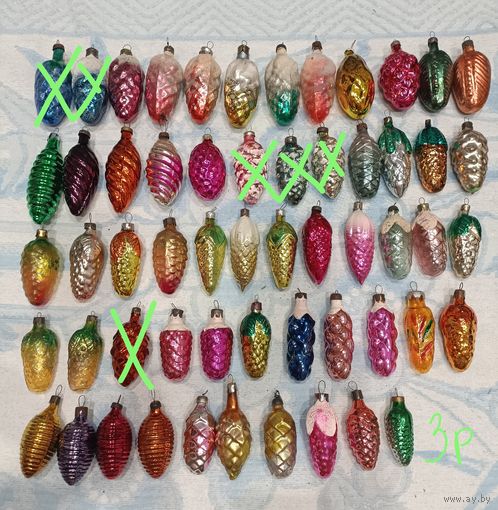 Елочные игрушки, стекло, шишки. Поштучно.