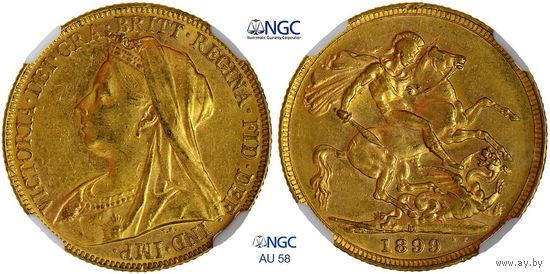 Соверен 1899 г. Королева Виктория (1838 - 1901). Великобритания. NGC AU 58. Золото. КМ# 785