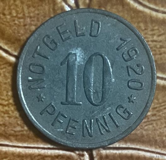 Монета 10 пфеннигов 1920 год. Аттендорн. Веймарская республика