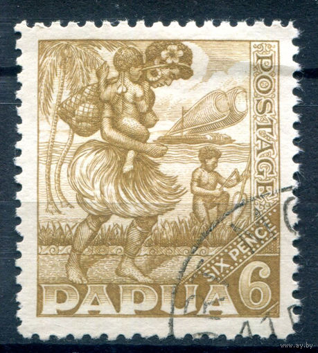 Британские колонии - Папуа - 1932г. - жизнь в Папуа, ландшафты, мотивы, 6 Р - 1 марка - гашёная [Mi 86]. #3-WB-70-A-1