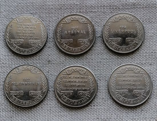 Жетоны 1972 / Великобритания/ Спорт - футбол/ Столетие Кубка Англии по футболу/Серия: F.A.Cup Centenary 1872-1972/6 штук*
