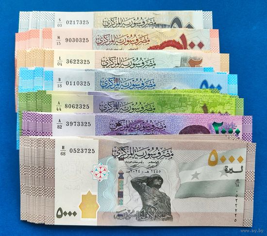 Сирия, комплект из 7-ми банкнот - 50 100 200 500 1000 2000 5000 фунтов 2021-2024 г, UNC