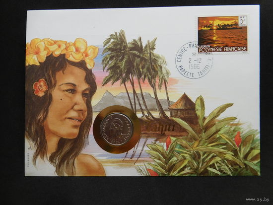 Французская Полинезия Таити 10 франков 1984 г   конверт первого дня КПД