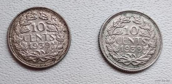 Нидерланды 10 центов, 1939 6-4-8*9