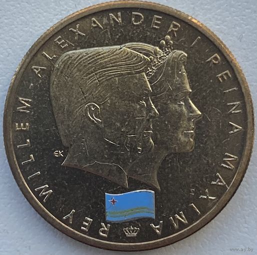 Аруба 5 флоринов 2014 г. 1 год правления Виллема-Александра. Флаг Арубы