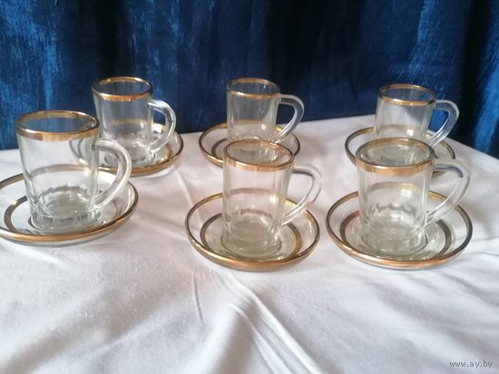 Пара кофейная, стекло, золочение, СССР, 1970-1990 гг.