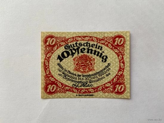 Нотгельд 10 пфеннигов Глаухау. Веймарская республика - 1602