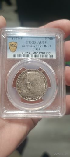 5 марок 1939 F AU58 реверс смотреть по номеру слаба.