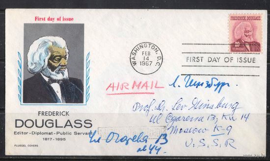 США КПД 1967 150 летие Фредерика Дугласа - борец за права негров Спецгашение и маркирован маркой #916