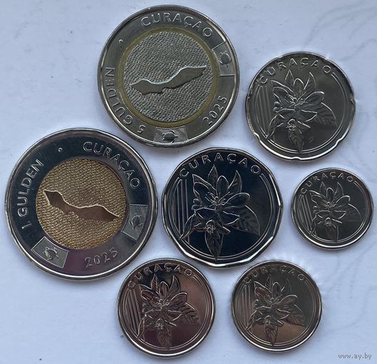 Кюрасао (автономия Нидерландов) 1, 5, 10, 25, 50 центов, 1, 5 гульденов 2025 г. Набор 7 монет. Официальный выпуск