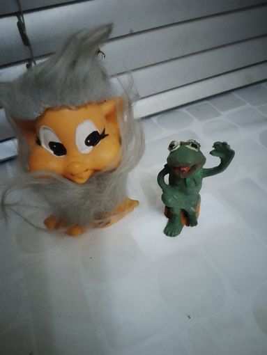 Игрушка на ёлку Леший и лягушка на тубе Винтаж Германия