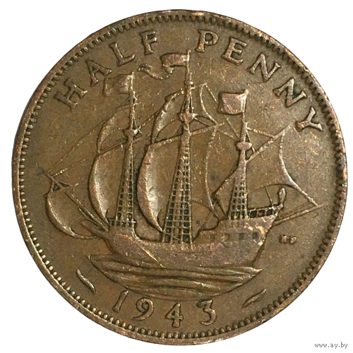 Великобритания 1/2 пенни, 1943