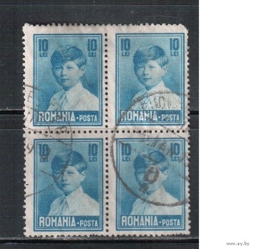 Румыния-1928, (Мих.355)  гаш.  ,Стандарт,  Король Михаил I, с ВЗ, кв.бл.