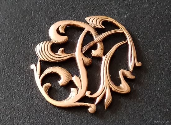 Старинная накладка золото (пр. 375) вензель на портсигар шкатулку