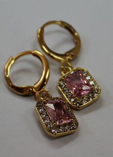 СЕРЬГИ С ЖЕЛТОЙ ПОЗОЛОТОЙ 14K GF С ЦИРКОНАМИ!