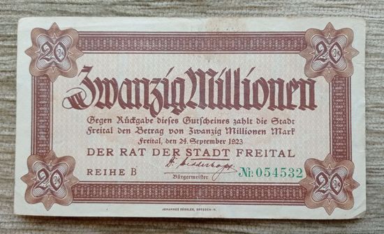 Werty71 Германия 20000000 марок 1923 20 миллионов банкнота Фрайталь