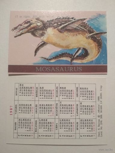 Карманный календарик. Динозавр. Литва.1987 год
