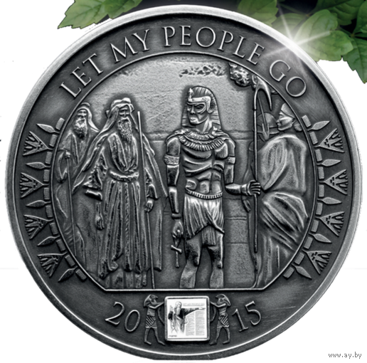 RARE Буркина-Фасо 1000 франков 2015г. "Моисей. Пусть мой народ идет / НАНО чип: Страницы из Библии". Монета в капсуле; футляре; сертификат; коробка. СЕРЕБРО 31,10гр.(1 oz).