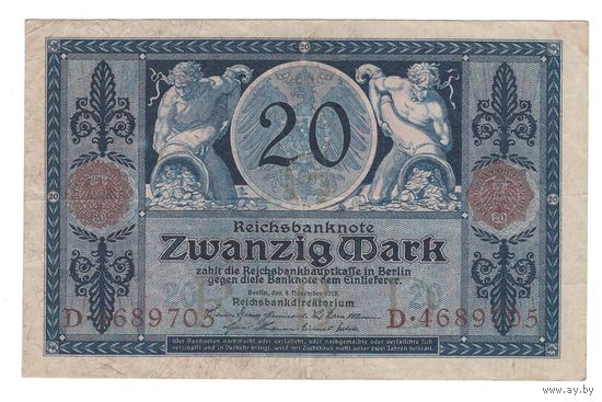 Германия 20 марок 1915 года. Состояние XF-