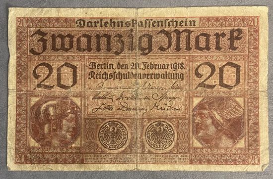 Банкнота 20 марок 1918 год. Германская империя.