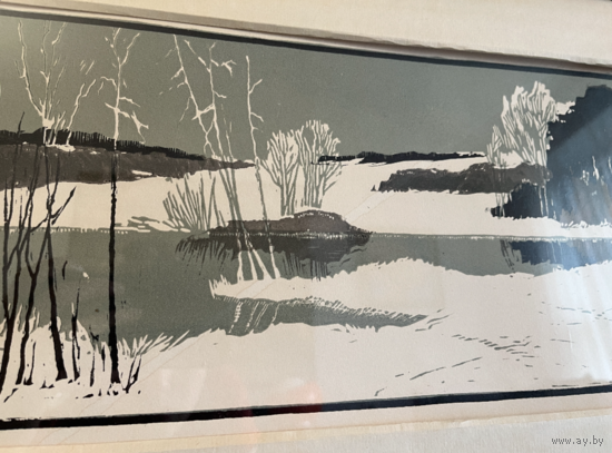 Ткачук.В.М член БСХ Линогравюра графика СССР 47х63см в раме под стеклом