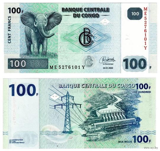 Конго 100 франков образца 2022 года UNC p98