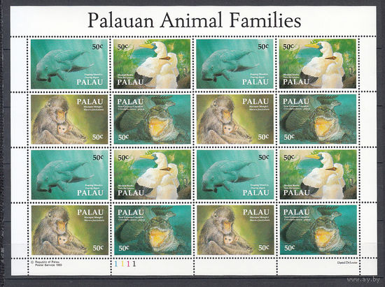 Фауна. Палау. 1993. Малый лист. Michel N 606-609 (32,0 е).