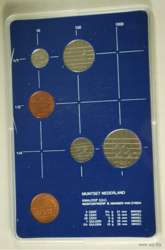 Нидерланды, годовой набор монет (Голландия) 1983 год, 5+10+25 центов 1+2,5 гульдена + жетон UNC.