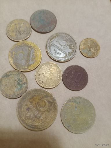 Ранние монеты СССР сборный лот 1920-1930 10 шт