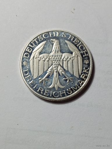 Германия 3 рейхсмарки 1929 года . Обеденение Вальдека и Пруссии . Банковская копия .