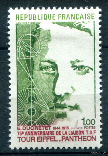 Франция - 1973г. - Дюкрете, изобретатель. 75-я годовщина беспроводной связи с Эйфелевой башней - 1 марка - полная серия, MH [Mi 1849]. #2-Fr-35-A-1