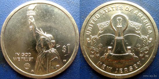 США. 1 доллар 2019. N4 Американские инновации. Лампа накаливания. Нью-Джерси. Минтмарка  D.
