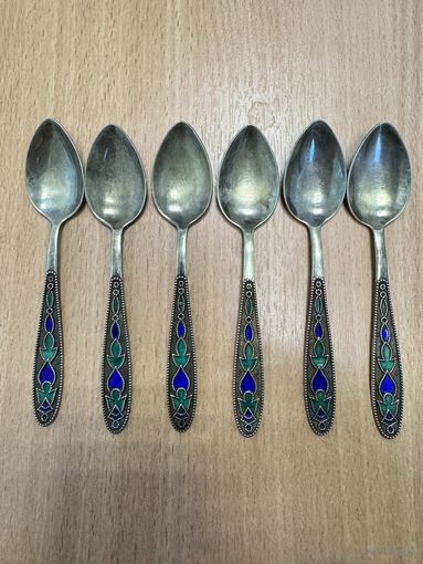 Ложки кофейные серебро, эмаль, позолота общий вес 90