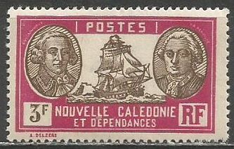 Новая Каледония. Лаперуз и Де Бугенвиль. Мореходы. Парусник L'Astrolabe. 1928г. Mi#164.