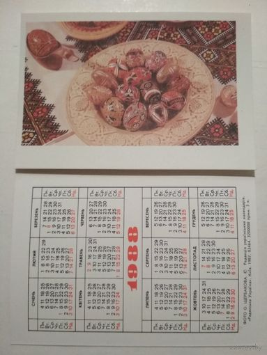 Карманный календарик. Яйца. 1988 год