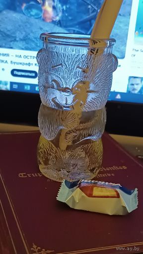 Мишка.Карандашница,рюмка. Стекло СССР . Агитация,Олимпиада.