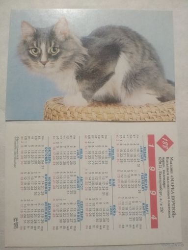 Карманный календарик. Котик.1994 год