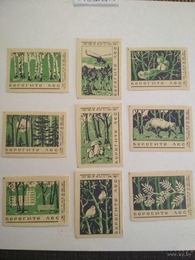 Спичечные этикетки ф.Гигант. Берегите лес. 1963 год