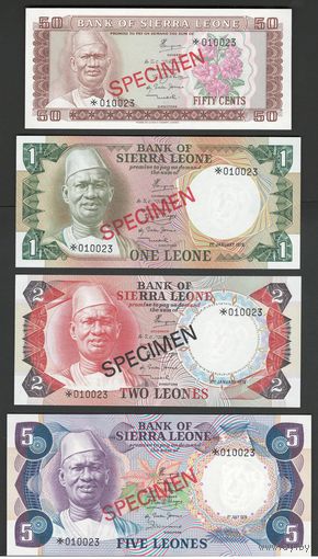 Сьерра-Леоне набор из 4 бон 1978 года. Типы P-4, Р-5, Р-6, Р-7. Состояние UNC