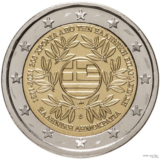 2 евро 2021 Греция 200 лет Революции UNC из ролла