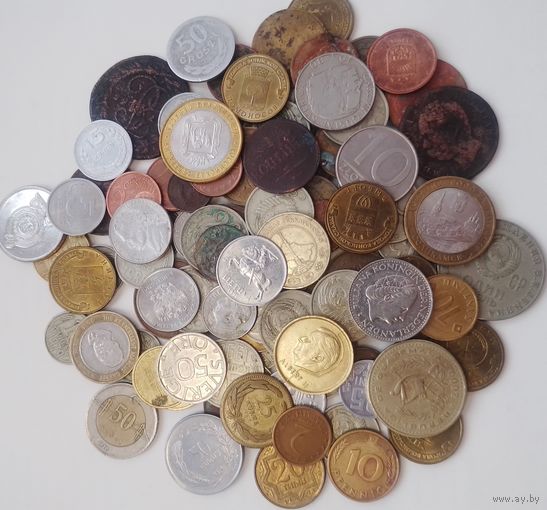 Более 100 монет разных стран и времён в коллекцию с рубля+ несколько банкнот