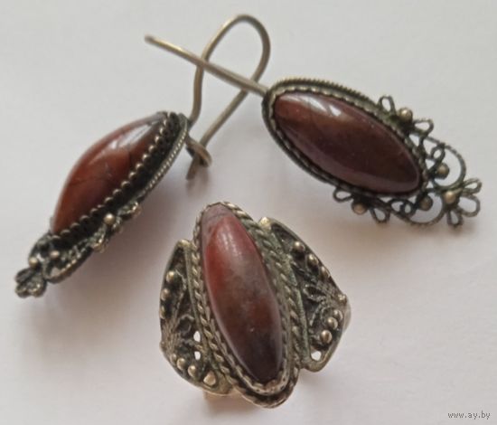 Комплект перстень и серьги бижутерия