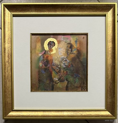 Литвинова З.В. Заслуженный художник. "Коляды". Бумага, авторская техника. Размер с рамой и паспарту 37,5х37,5 см.