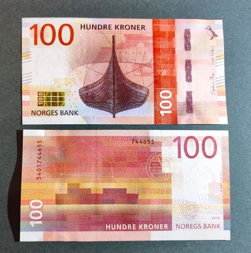 Норвегия, 100 крон 2016 г, P-54 (номинация IBNS 2017, Гокстадский корабль - крупнейший корабль викингов), UNC