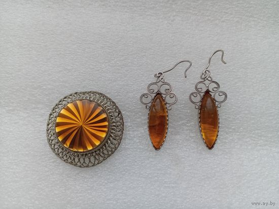 Брошь, серьги