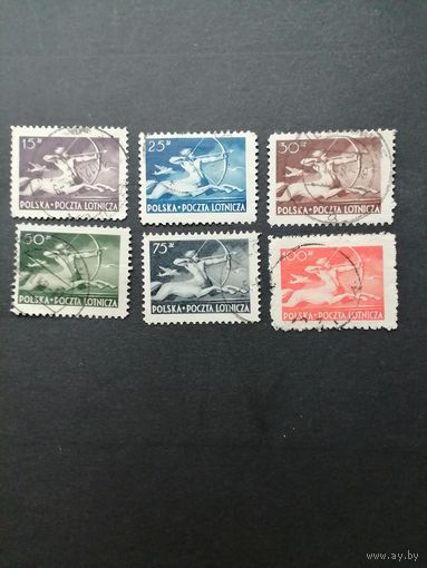 Польша 1948 Полная серия марок "Кентавр" (гашение без клея, на 5 марках наклейки) Mi.479-484 каталог 3.40 евро